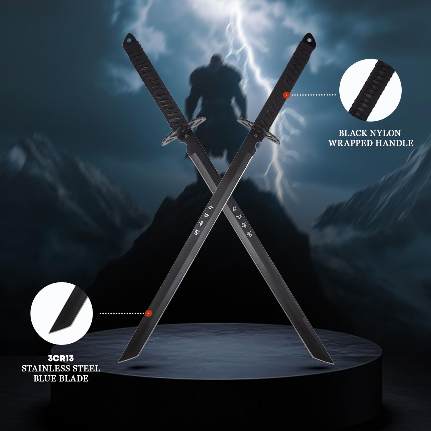 Amazon.com : Twin Ninja Sword Set with Black Nylon Wrapped Handle